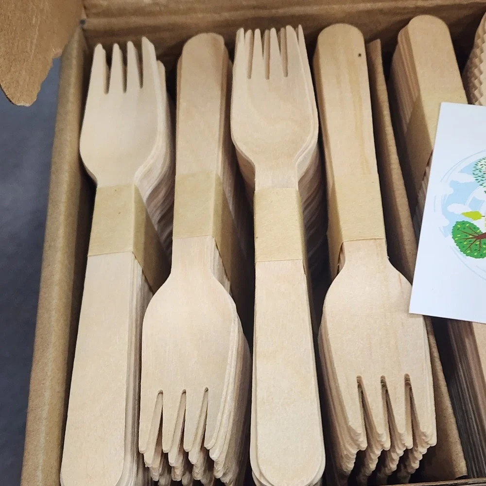 Leigh Yellow Wooden Cutlery Set Natural Eco-Friendly Birchwood 500 Piece Set NEW